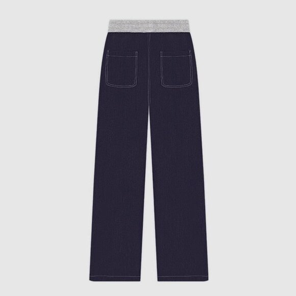 B.Sure Dark Blue Elastic Waist Casual Trousers - Picture 2 of 4
